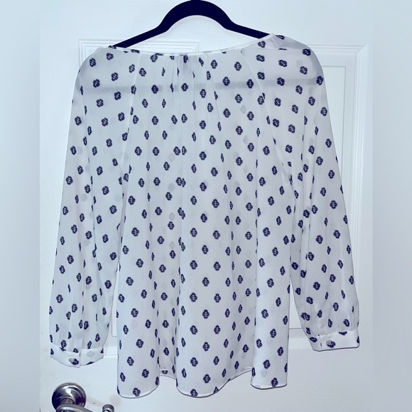 J. Crew Black Patterned White Sheer Long Sleeve Blouse - Picture 2 of 3